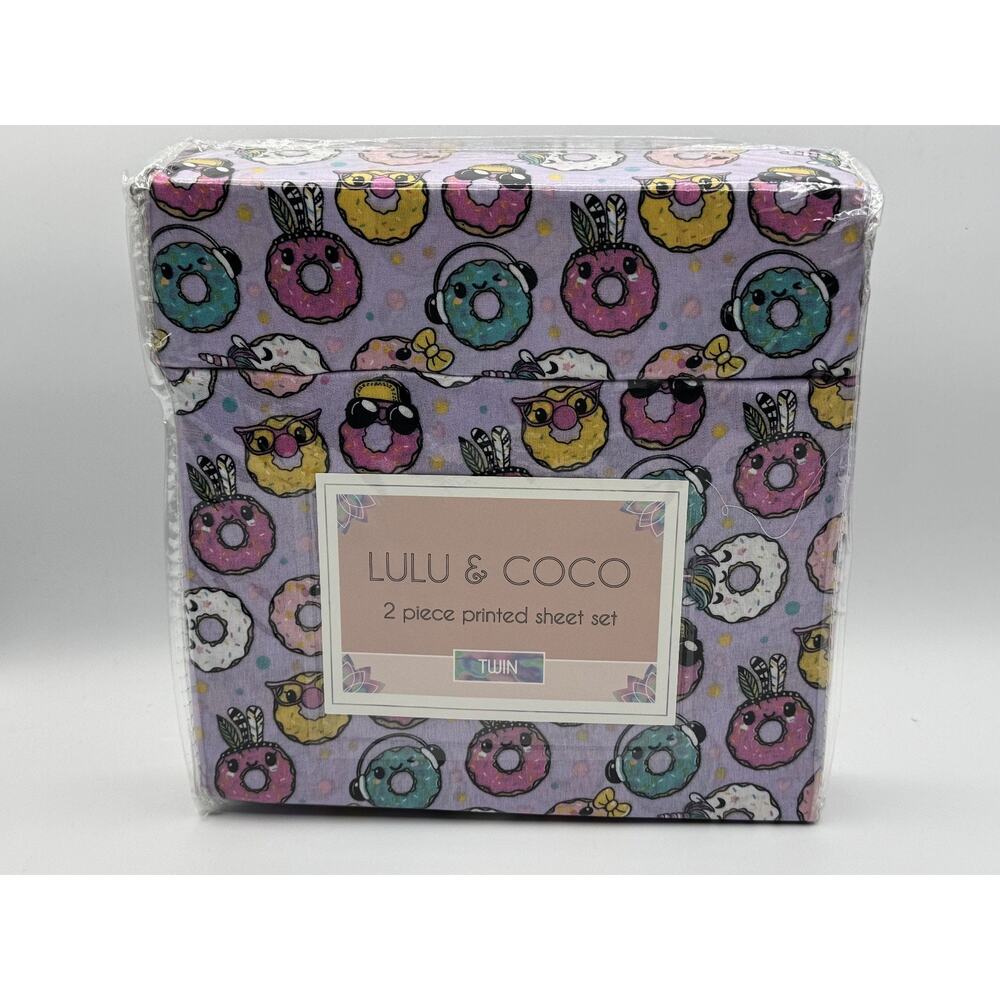 Lulu & Coco 2 Piece Printed Sheet Set Twin Size, Donuts, Multicolor, Bedding NEW